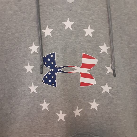 Under Armour Freedom Cold Gear Hoodie Mens S Gray Patriotic Flag V Neck Loose - Picture 2 of 7
